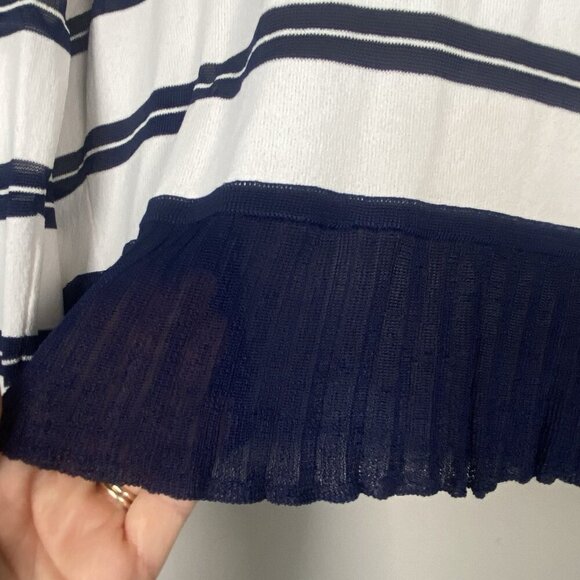 Boston Proper Ivory Ruffled Nautical Ruffle Edge Striped Cardigan Sweater Size S - Picture 7 of 10